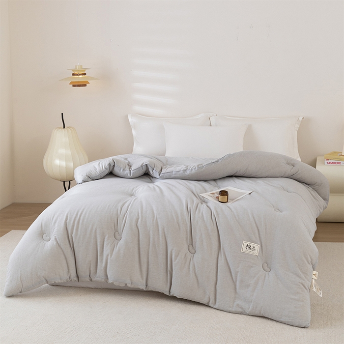 91家纺网 家纺一手货源 找家纺 天瑜家纺 2025新款全棉纯棉纱布大豆被被子被芯 灰色