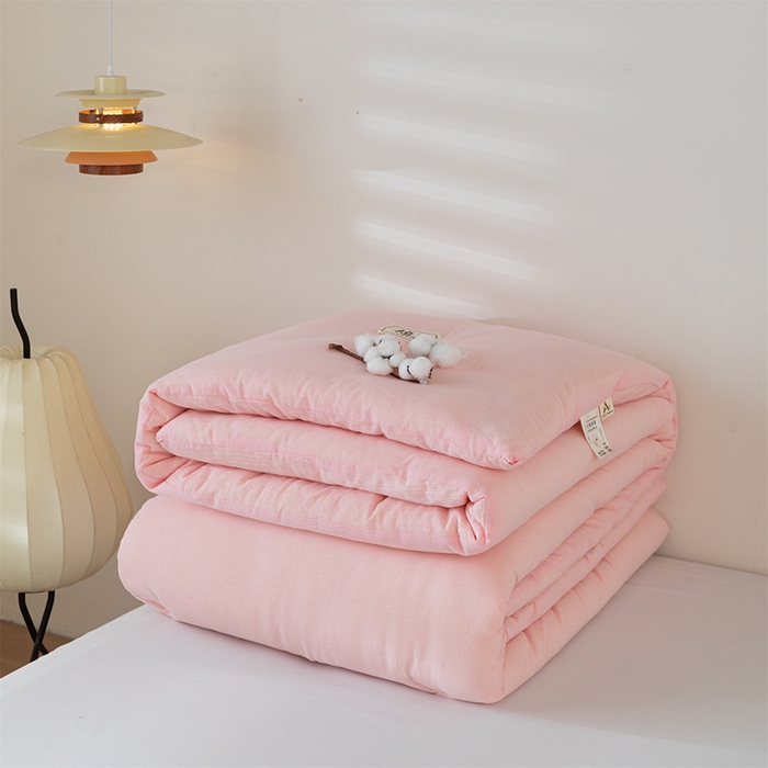 91家纺网 家纺一手货源 找家纺 天瑜家纺 2025新款全棉纯棉纱布大豆被被子被芯 粉色