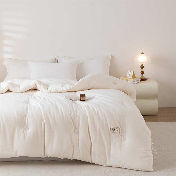 91家纺网 家纺一手货源 找家纺 天瑜家纺 2025新款全棉纯棉纱布大豆被被子被芯 白色