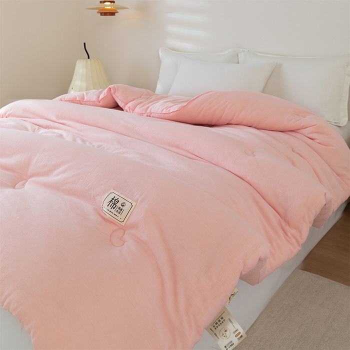 91家纺网 家纺一手货源 找家纺 天瑜家纺 2025新款全棉纯棉纱布大豆被被子被芯 粉色