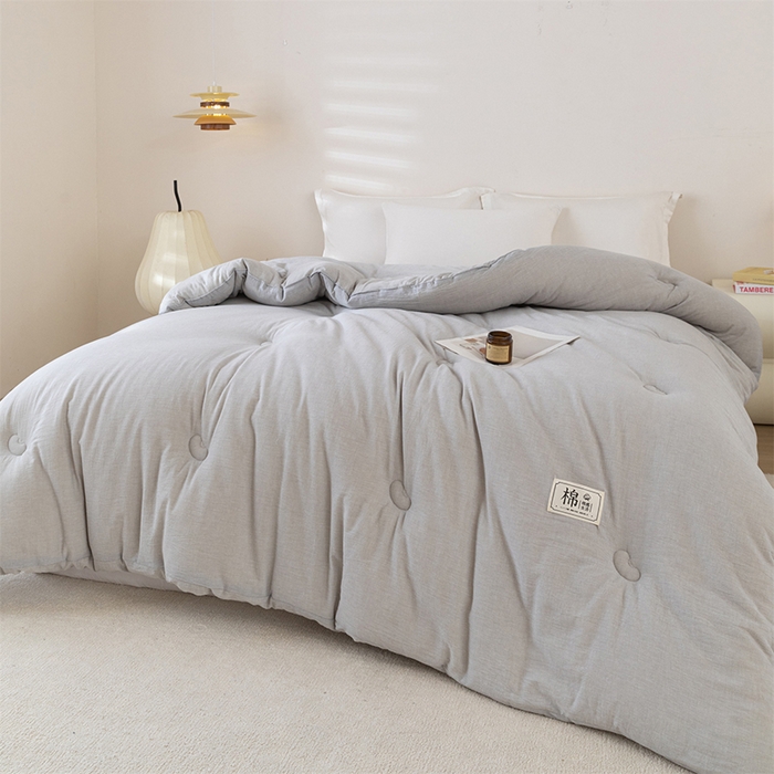 91家纺网 家纺一手货源 找家纺 天瑜家纺 2025新款全棉纯棉纱布大豆被被子被芯 灰色