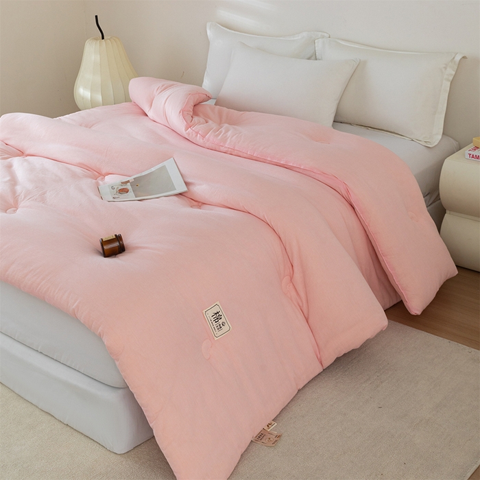 91家纺网 家纺一手货源 找家纺 天瑜家纺 2025新款全棉纯棉纱布大豆被被子被芯 粉色
