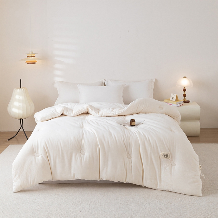 91家纺网 家纺一手货源 找家纺 天瑜家纺 2025新款全棉纯棉纱布大豆被被子被芯 白色