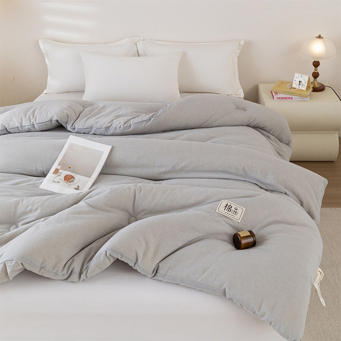 91家纺网 家纺一手货源 找家纺 天瑜家纺 2025新款全棉纯棉纱布大豆被被子被芯 灰色