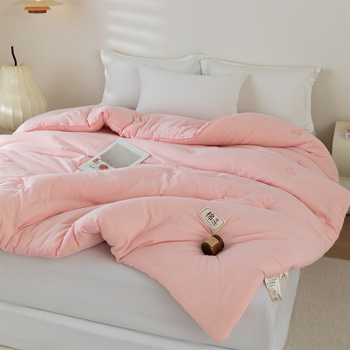 91家纺网 家纺一手货源 找家纺 天瑜家纺 2025新款全棉纯棉纱布大豆被被子被芯 粉色