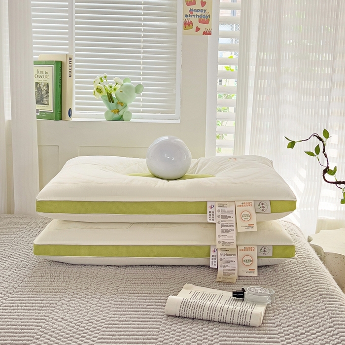 91家纺网 家纺一手货源 找家纺 晚儿 2025新款亲肤舒适草本记舒睡枕枕头枕芯 抹茶色