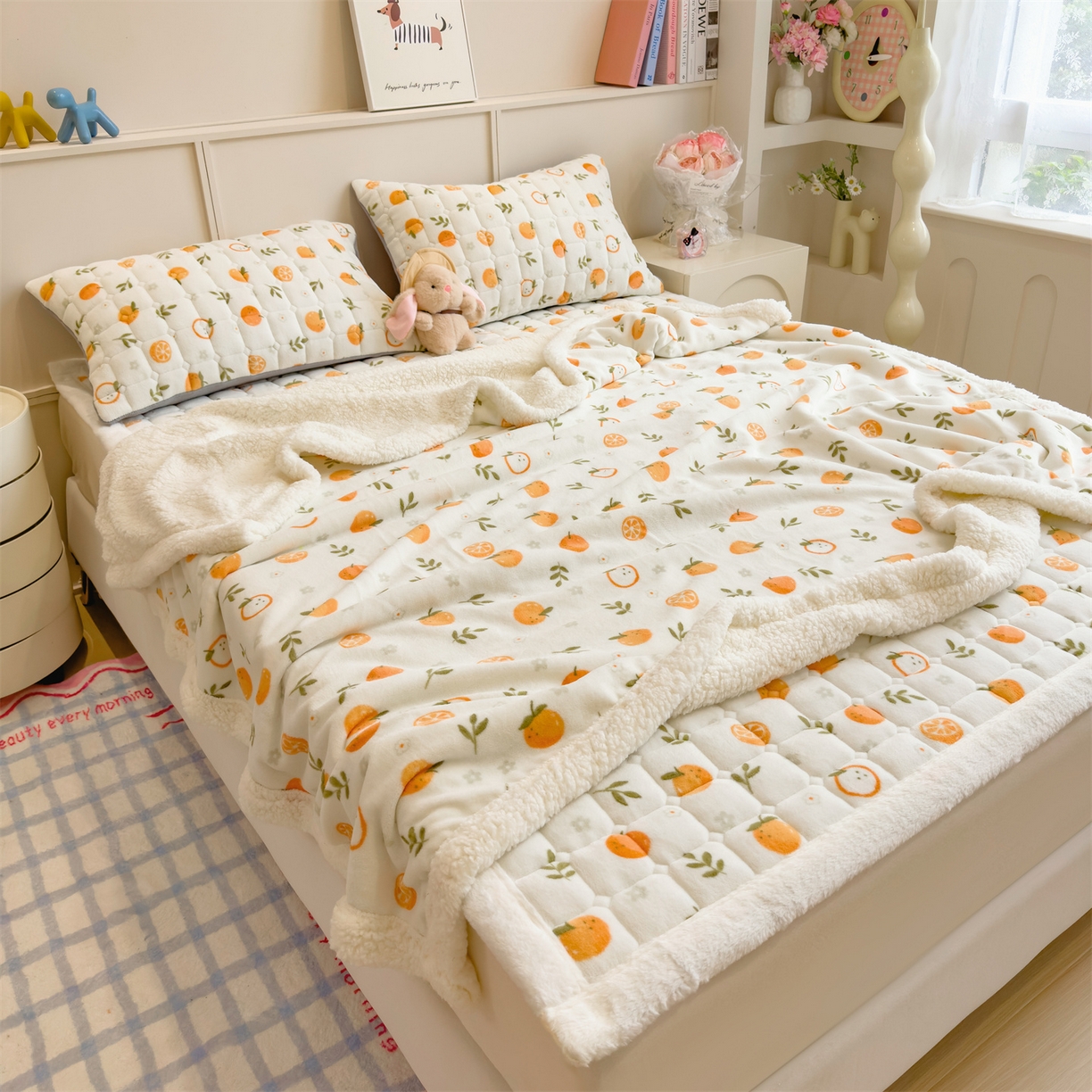 91家纺网 家纺一手货源 找家纺 丝幔家纺 2025新款牛奶绒印花床护垫成人款 大橘大利