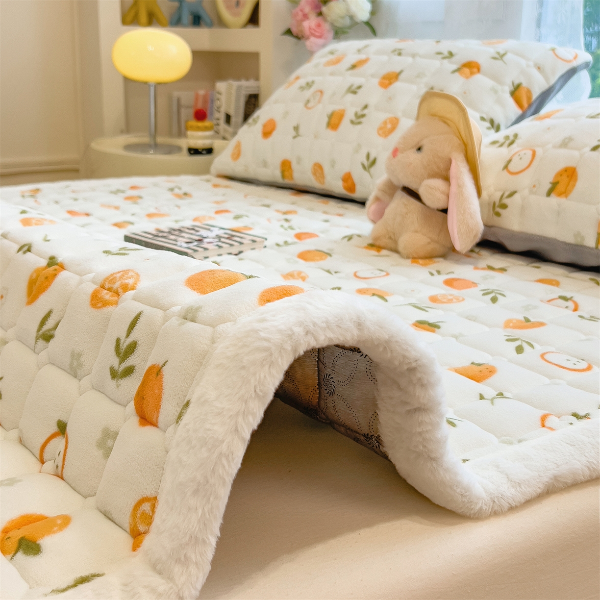 91家纺网 家纺一手货源 找家纺 丝幔家纺 2025新款牛奶绒印花床护垫成人款 大橘大利