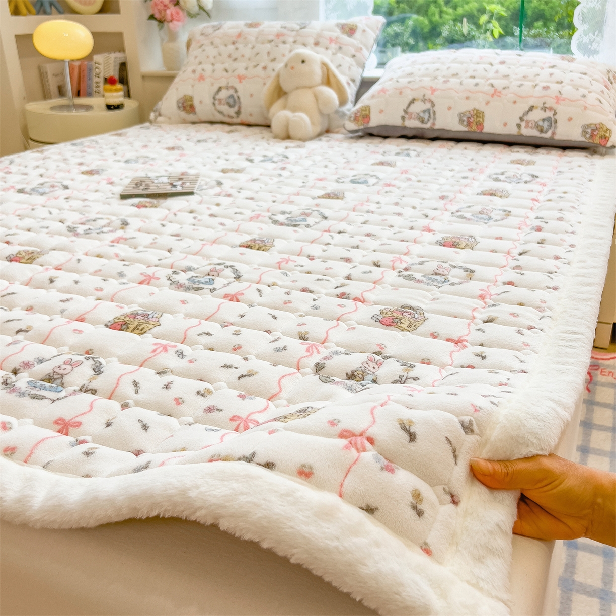 丝幔家纺 2025新款牛奶绒印花床护垫成人款 秘密花园