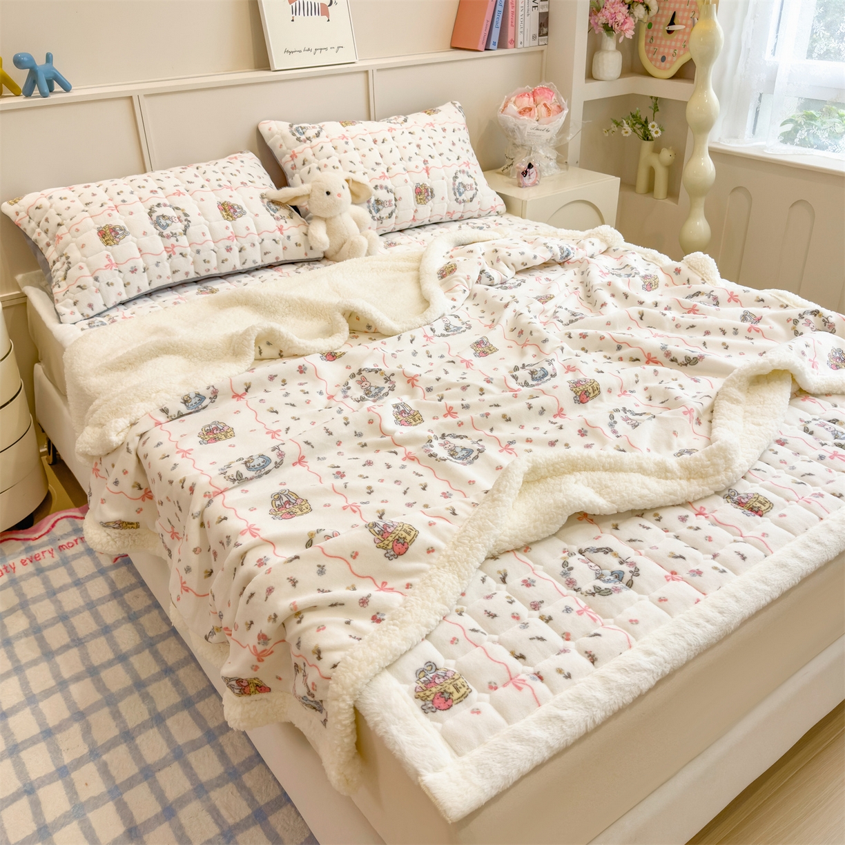 91家纺网 家纺一手货源 找家纺 丝幔家纺 2025新款牛奶绒印花床护垫成人款 秘密花园