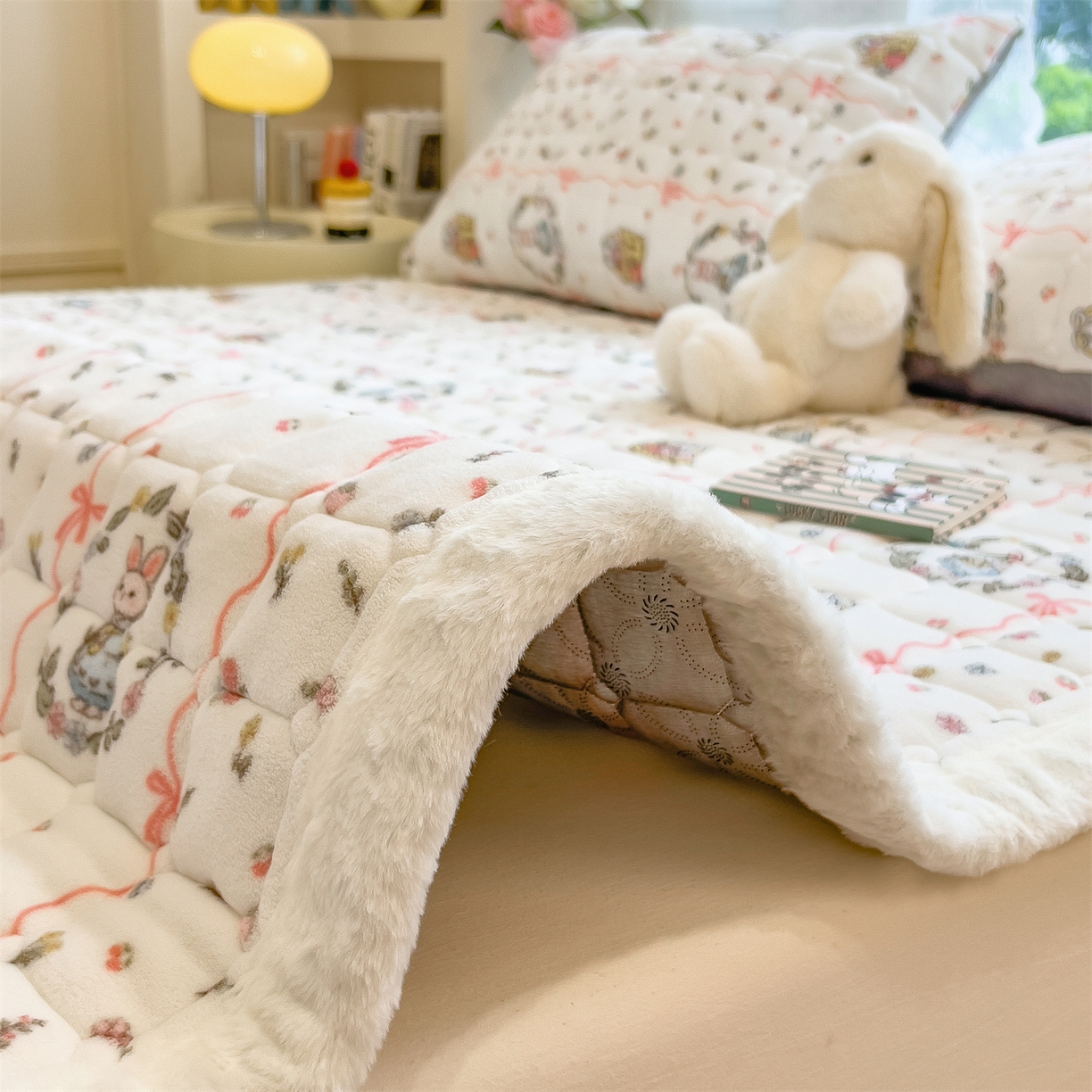 91家纺网 家纺一手货源 找家纺 丝幔家纺 2025新款牛奶绒印花床护垫成人款 秘密花园