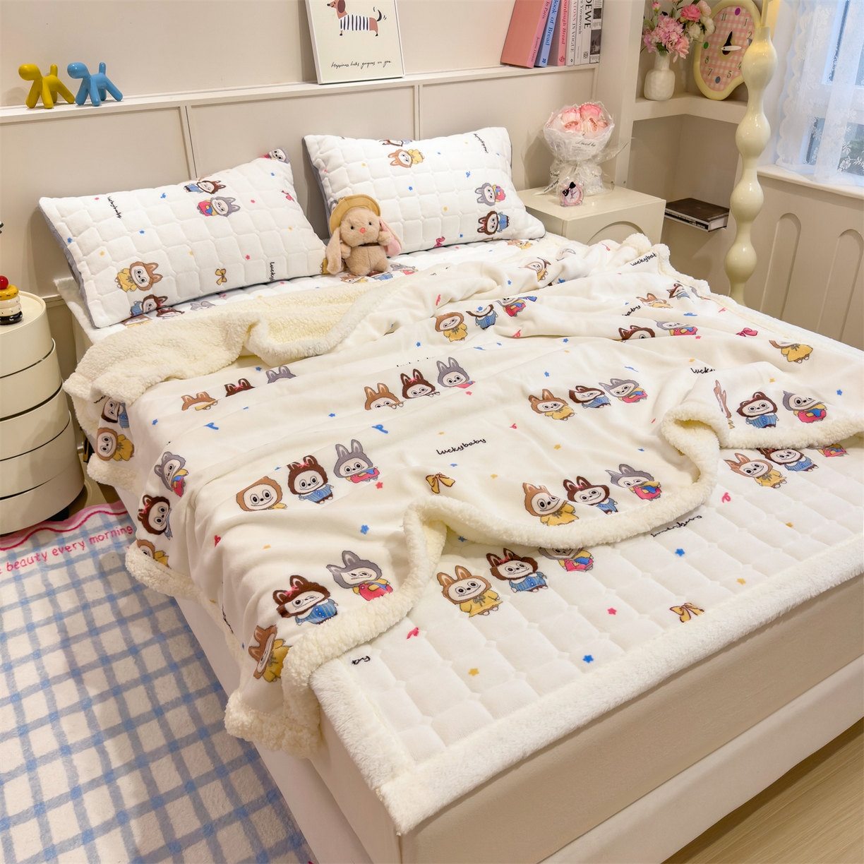 91家纺网 家纺一手货源 找家纺 丝幔家纺 2025新款牛奶绒印花床护垫成人款 趣多多