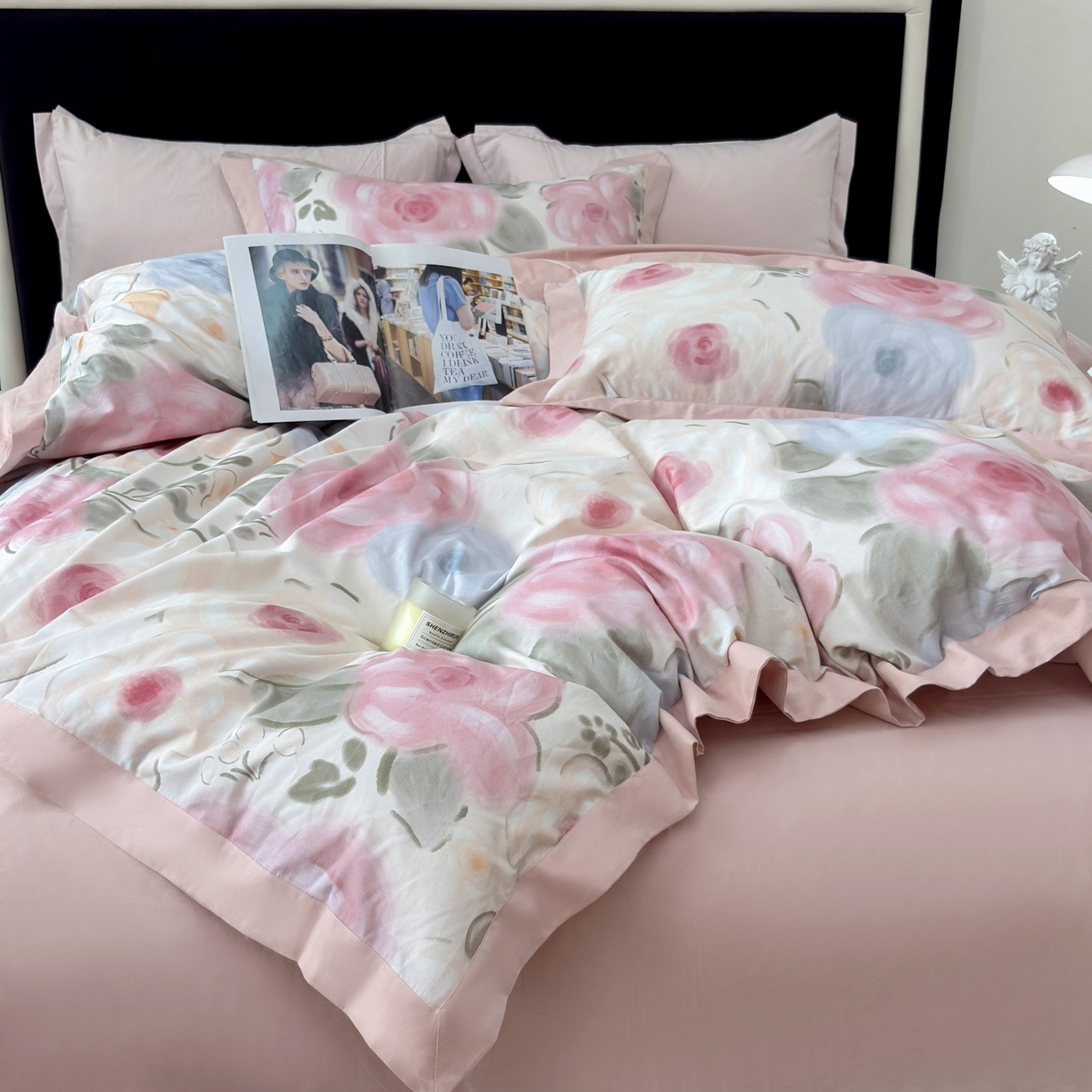 91家纺网 家纺一手货源 找家纺 （总）未来家居 2025秋冬新款全棉超柔磨毛拼角宽边工艺款四件套