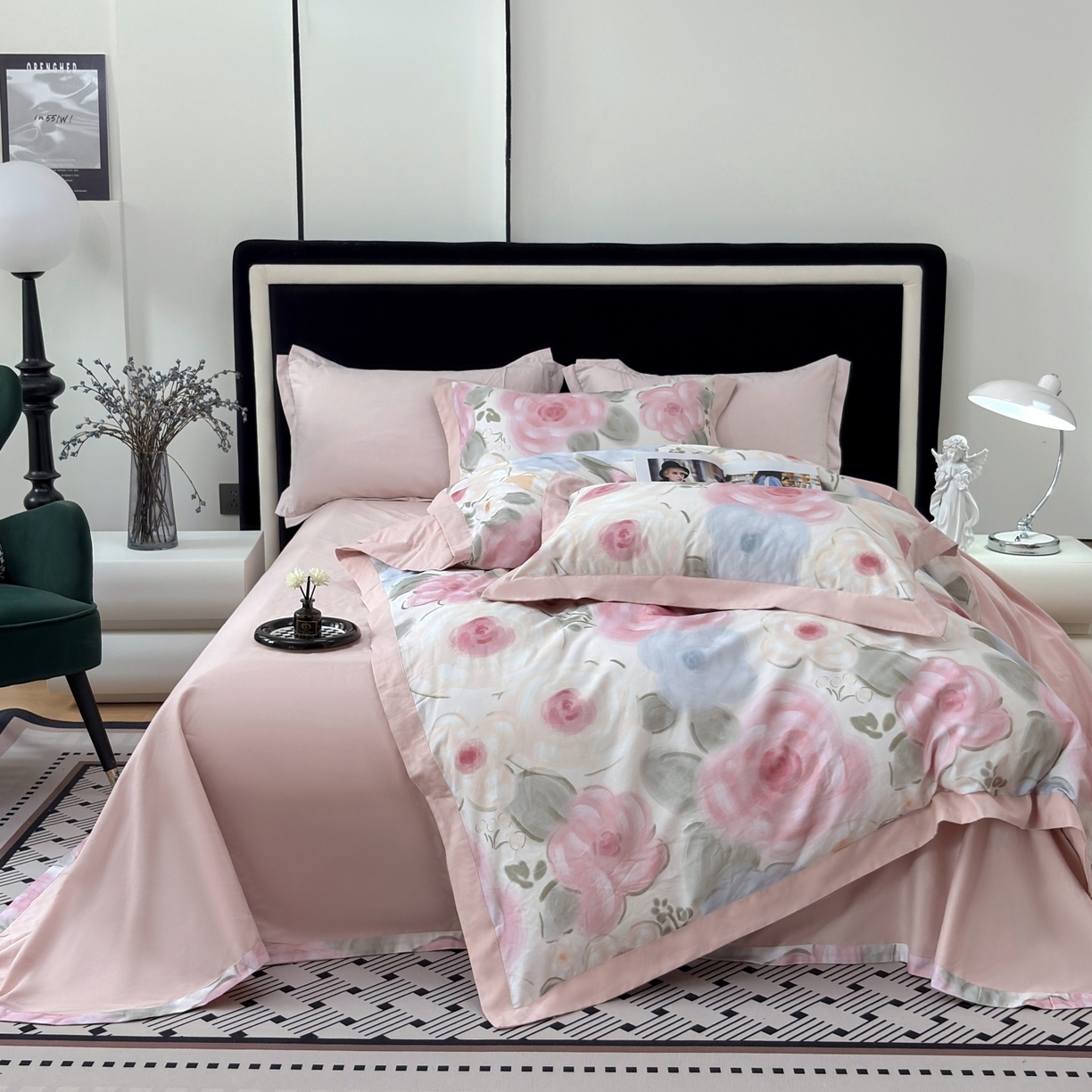 91家纺网 家纺一手货源 找家纺 （总）未来家居 2025秋冬新款全棉超柔磨毛拼角宽边工艺款四件套