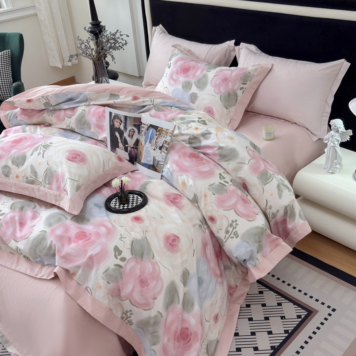 91家纺网 家纺一手货源 找家纺 （总）未来家居 2025秋冬新款全棉超柔磨毛拼角宽边工艺款四件套