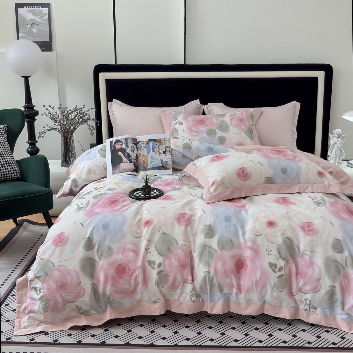 91家纺网 家纺一手货源 找家纺 （总）未来家居 2025秋冬新款全棉超柔磨毛拼角宽边工艺款四件套