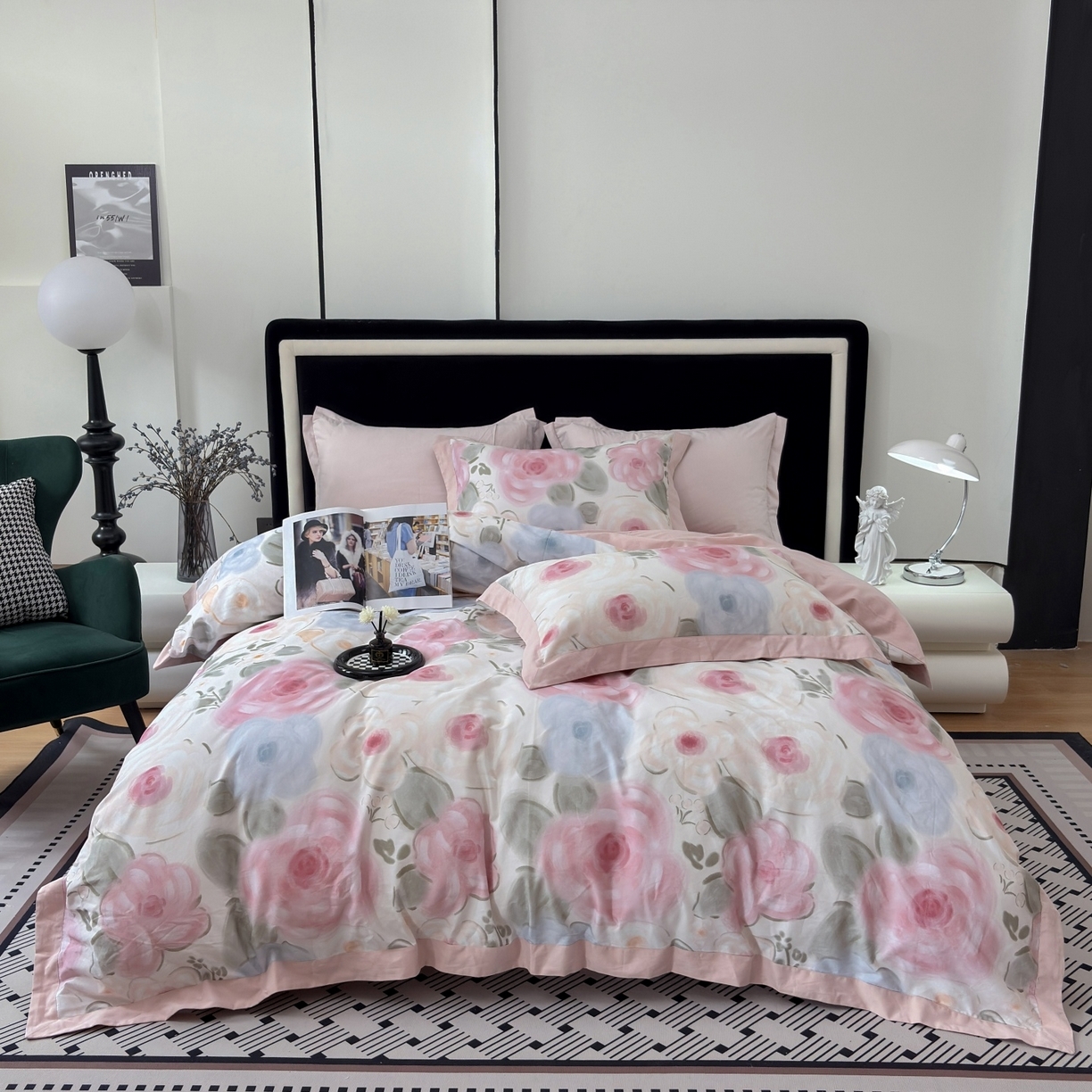 91家纺网 家纺一手货源 找家纺 （总）未来家居 2025秋冬新款全棉超柔磨毛拼角宽边工艺款四件套