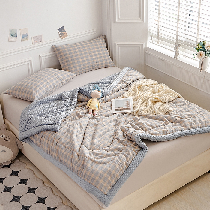 91家纺网 家纺一手货源 找家纺 天瑜家纺 2026新款全棉纯棉色织水洗棉手包豆豆被大豆被被子被芯 彩芙兰