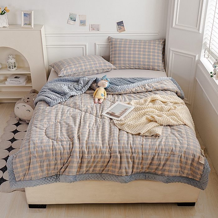 91家纺网 家纺一手货源 找家纺 天瑜家纺 2026新款全棉纯棉色织水洗棉手包豆豆被大豆被被子被芯 彩芙兰