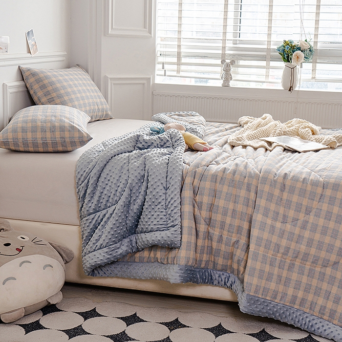 91家纺网 家纺一手货源 找家纺 天瑜家纺 2026新款全棉纯棉色织水洗棉手包豆豆被大豆被被子被芯 彩芙兰