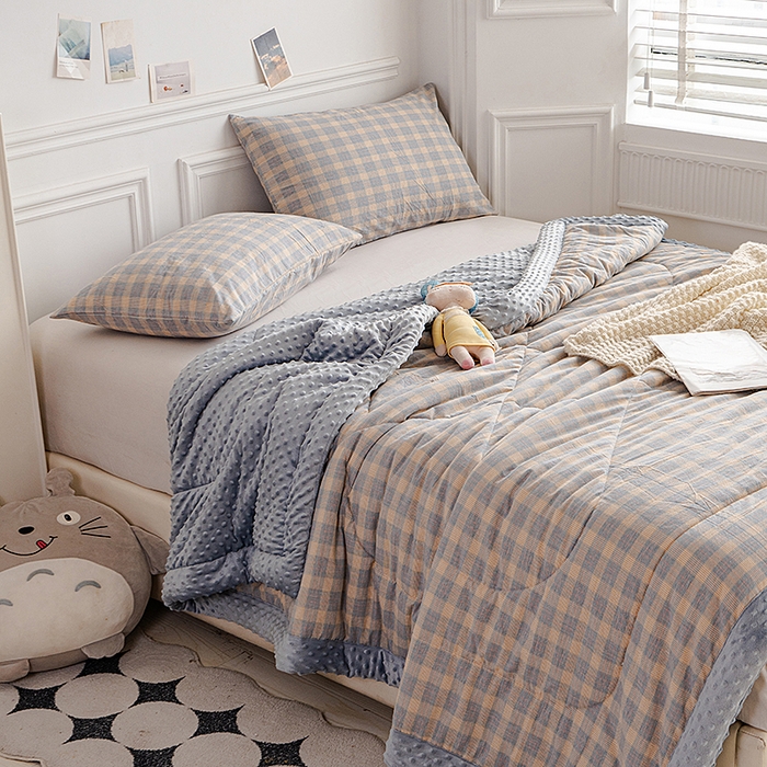 91家纺网 家纺一手货源 找家纺 天瑜家纺 2026新款全棉纯棉色织水洗棉手包豆豆被大豆被被子被芯 彩芙兰