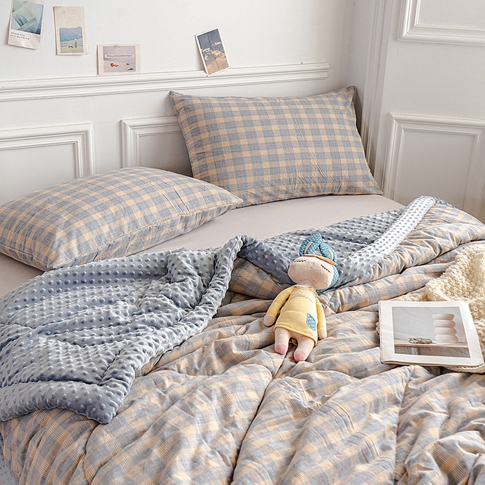 91家纺网 家纺一手货源 找家纺 天瑜家纺 2026新款全棉纯棉色织水洗棉手包豆豆被大豆被被子被芯 彩芙兰