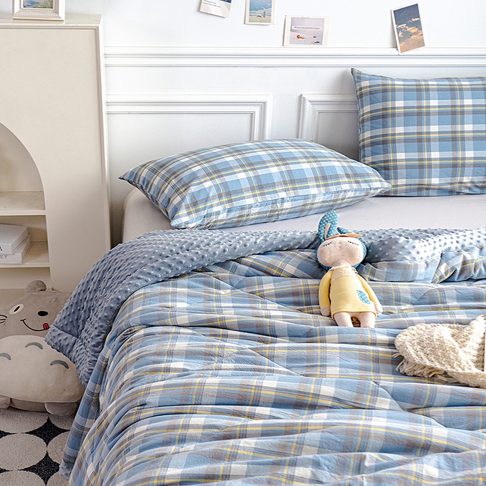 91家纺网 家纺一手货源 找家纺 天瑜家纺 2025新款全棉纯棉色织水洗棉手包豆豆被大豆被被子被芯 莫妮兰