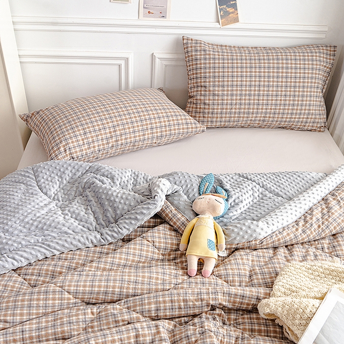 91家纺网 家纺一手货源 找家纺 天瑜家纺 2025新款全棉纯棉色织水洗棉手包豆豆被大豆被被子被芯 洋气灰