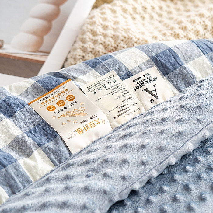 91家纺网 家纺一手货源 找家纺 天瑜家纺 2026新款全棉纯棉色织水洗棉手包豆豆被大豆被被子被芯 蓝中格
