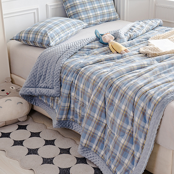 91家纺网 家纺一手货源 找家纺 天瑜家纺 2025新款全棉纯棉色织水洗棉手包豆豆被大豆被被子被芯 莫妮兰