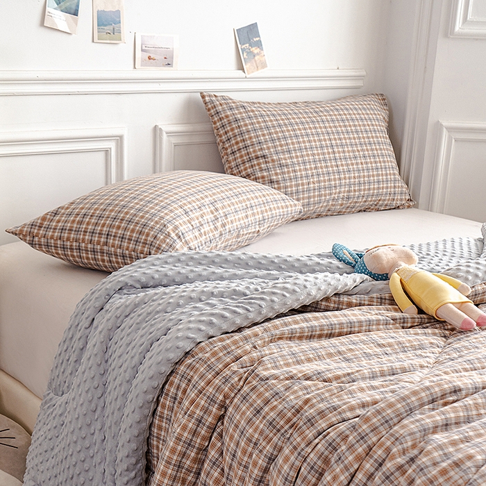 91家纺网 家纺一手货源 找家纺 天瑜家纺 2025新款全棉纯棉色织水洗棉手包豆豆被大豆被被子被芯 洋气灰