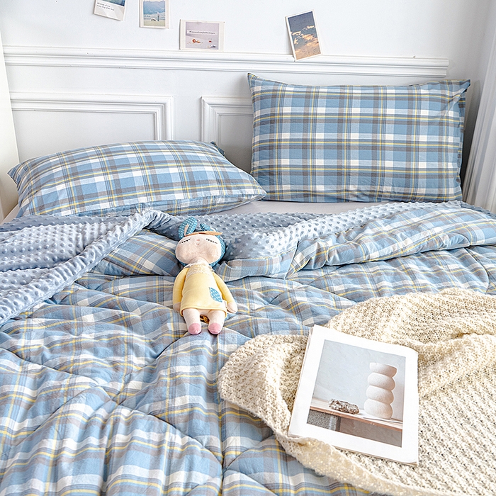 91家纺网 家纺一手货源 找家纺 天瑜家纺 2025新款全棉纯棉色织水洗棉手包豆豆被大豆被被子被芯 莫妮兰