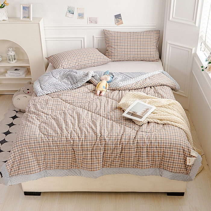 91家纺网 家纺一手货源 找家纺 天瑜家纺 2025新款全棉纯棉色织水洗棉手包豆豆被大豆被被子被芯 洋气灰