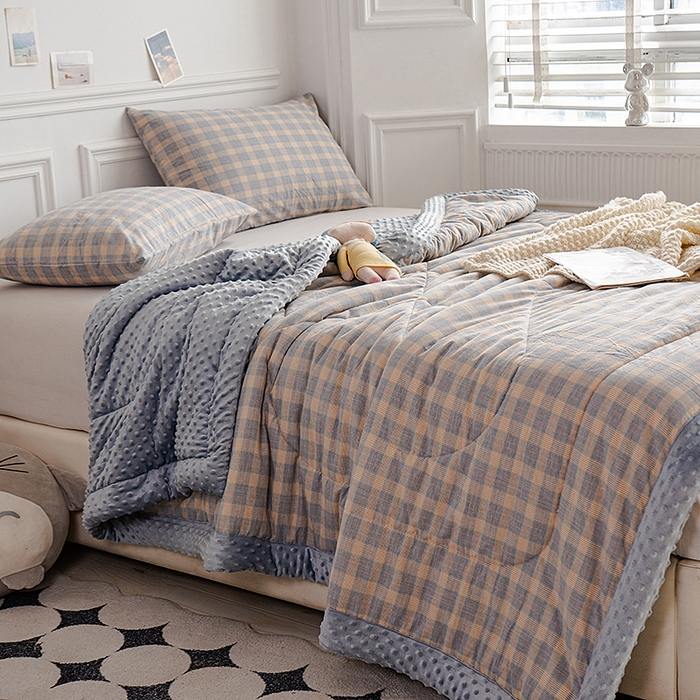 91家纺网 家纺一手货源 找家纺 天瑜家纺 2026新款全棉纯棉色织水洗棉手包豆豆被大豆被被子被芯 彩芙兰