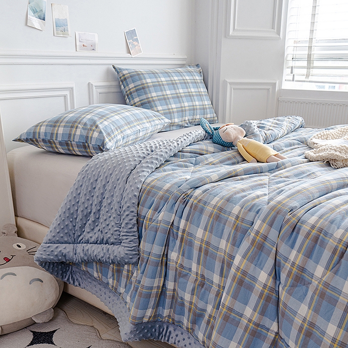 91家纺网 家纺一手货源 找家纺 天瑜家纺 2025新款全棉纯棉色织水洗棉手包豆豆被大豆被被子被芯 莫妮兰