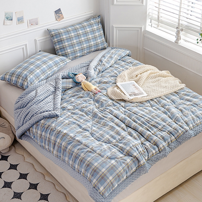 91家纺网 家纺一手货源 找家纺 天瑜家纺 2025新款全棉纯棉色织水洗棉手包豆豆被大豆被被子被芯 莫妮兰