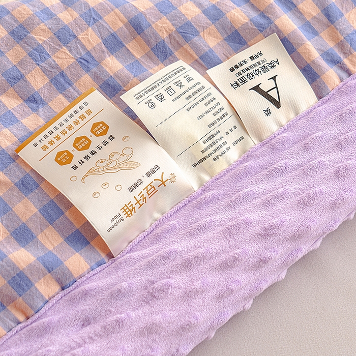 91家纺网 家纺一手货源 找家纺 天瑜家纺 2025新款全棉纯棉色织水洗棉手包豆豆被大豆被被子被芯 紫粉小格