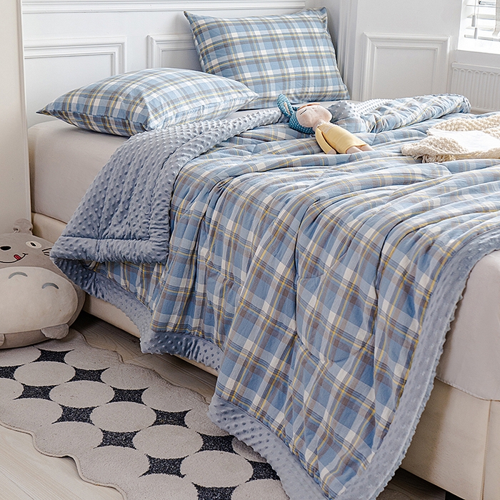 91家纺网 家纺一手货源 找家纺 天瑜家纺 2025新款全棉纯棉色织水洗棉手包豆豆被大豆被被子被芯 莫妮兰