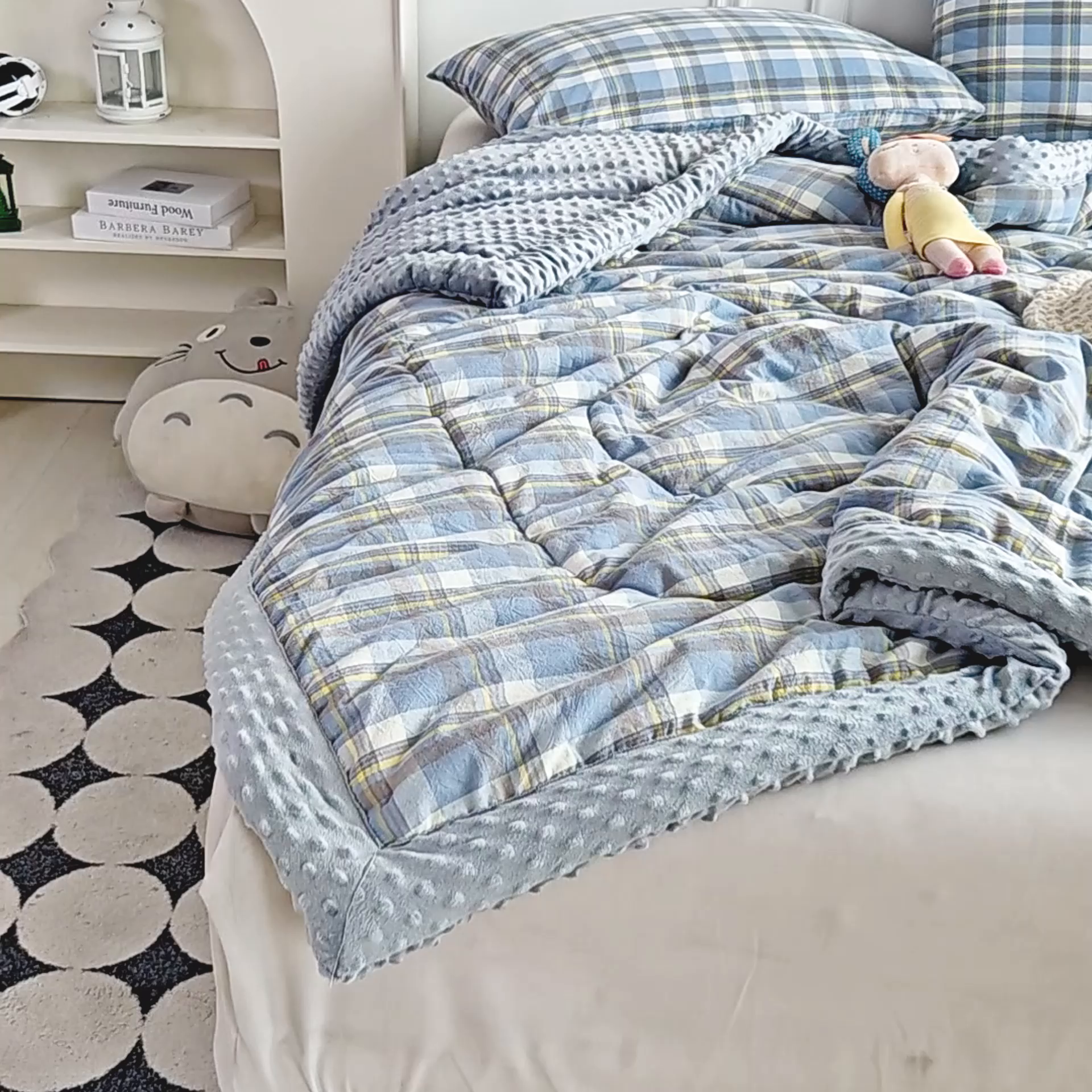 91家纺网 家纺一手货源 找家纺 天瑜家纺 2025新款全棉纯棉色织水洗棉手包豆豆被大豆被被子被芯 莫妮兰