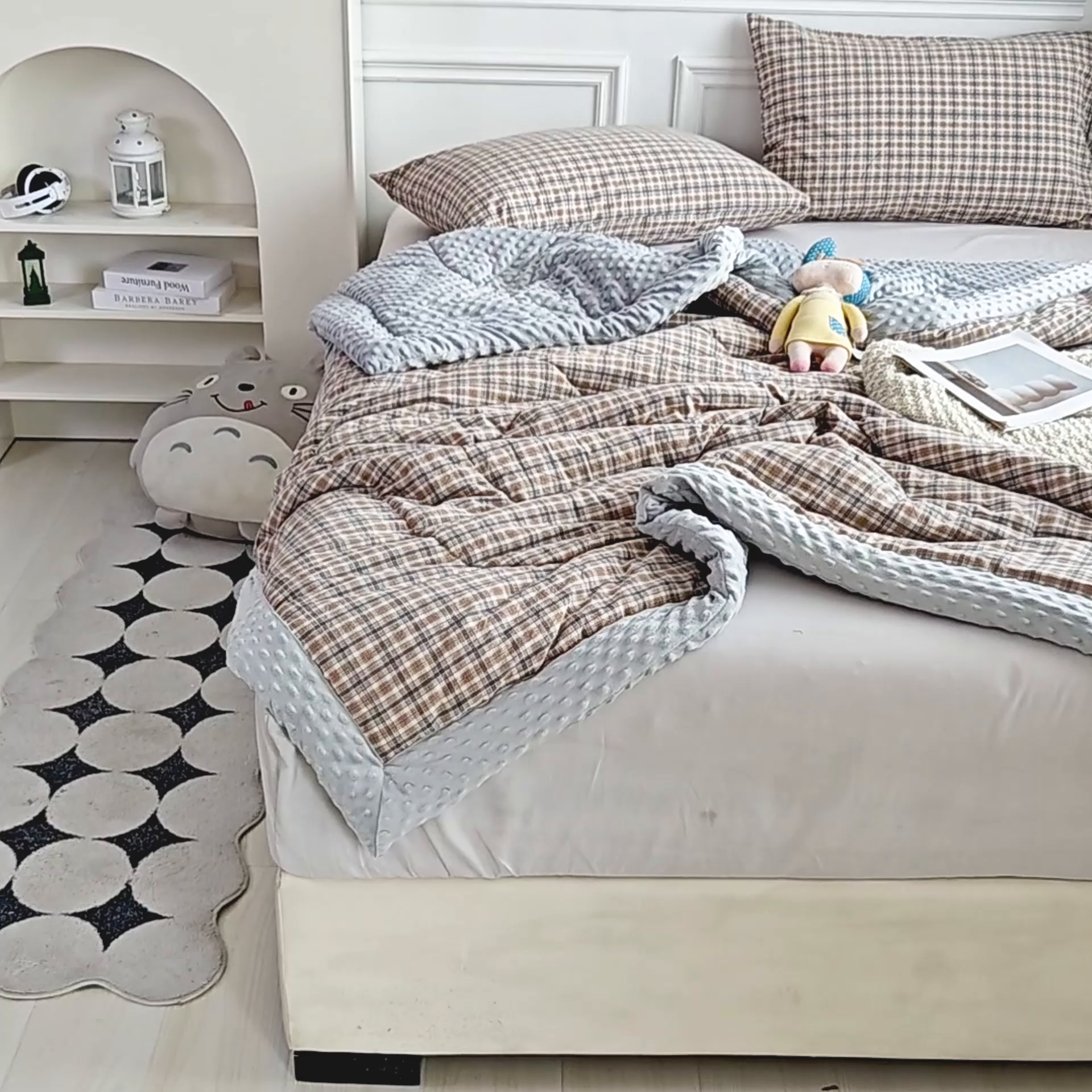 91家纺网 家纺一手货源 找家纺 天瑜家纺 2025新款全棉纯棉色织水洗棉手包豆豆被大豆被被子被芯 洋气灰