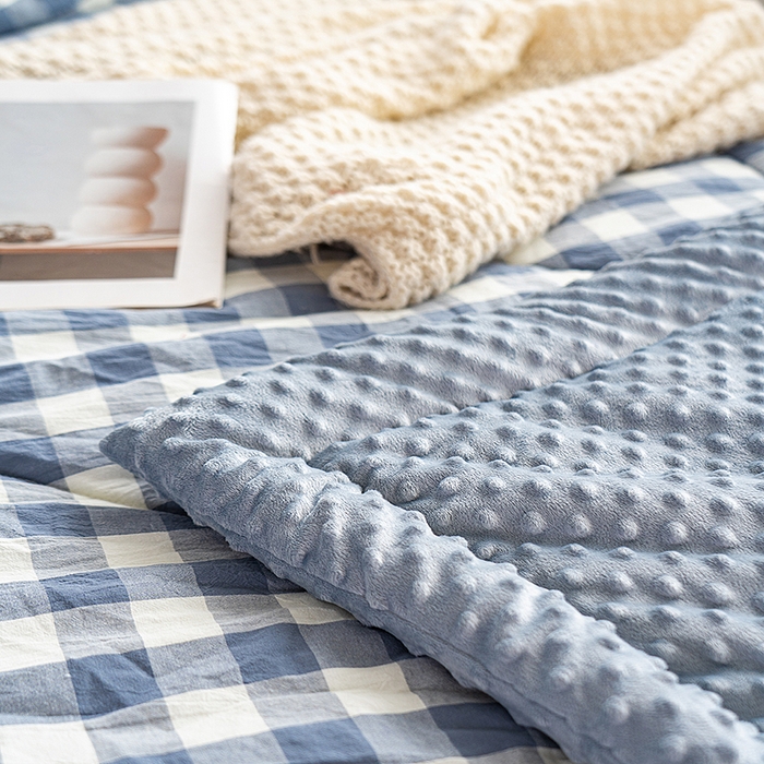 91家纺网 家纺一手货源 找家纺 天瑜家纺 2026新款全棉纯棉色织水洗棉手包豆豆被大豆被被子被芯 蓝中格