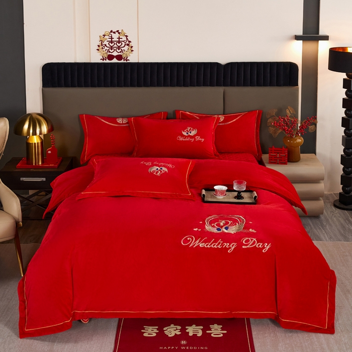 91家纺网 家纺一手货源 找家纺 （总）青竹苑  2025新款婴儿绒刺绣婚庆四件套