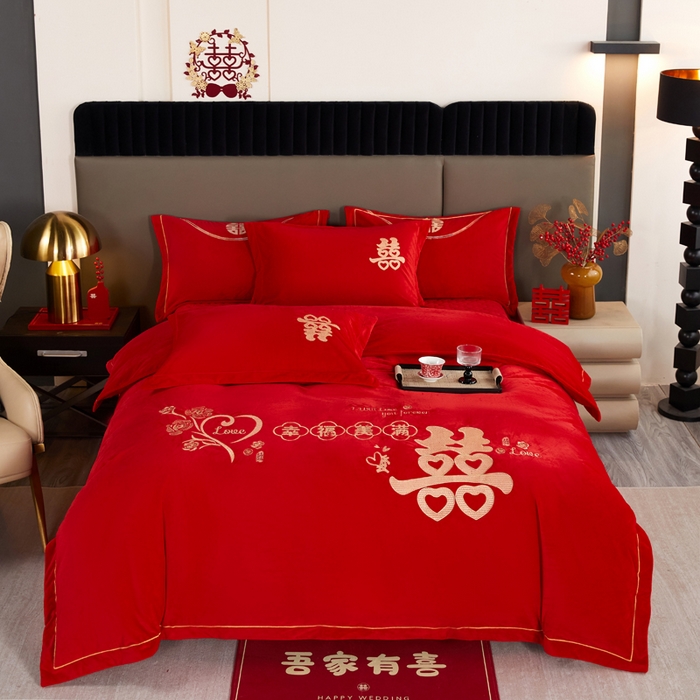 91家纺网 家纺一手货源 找家纺 （总）青竹苑  2025新款婴儿绒刺绣婚庆四件套