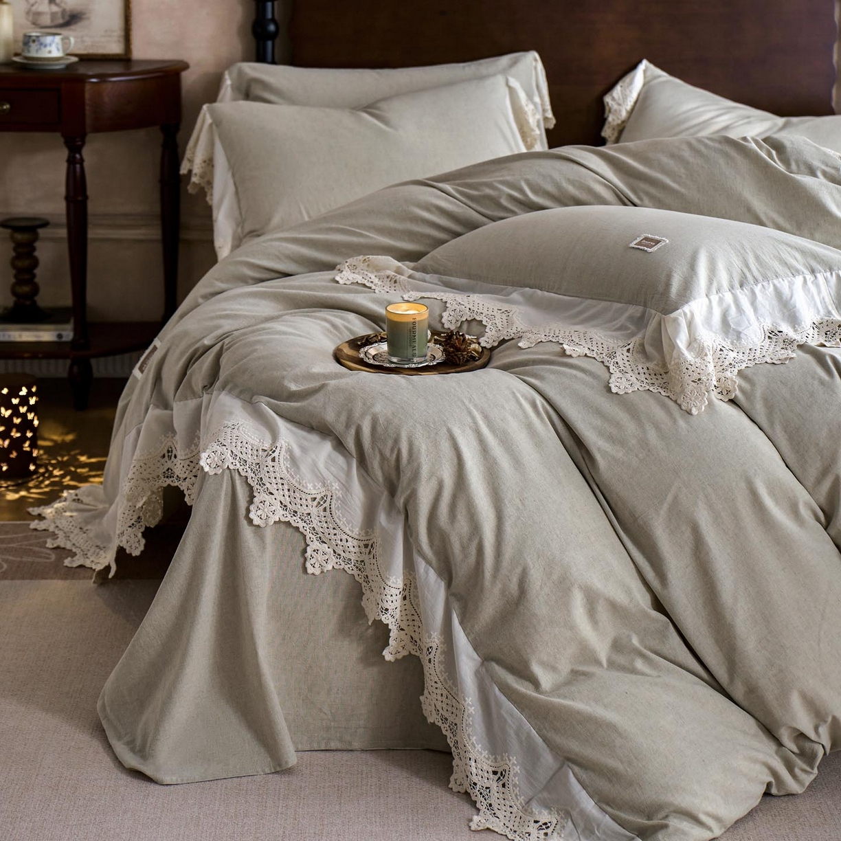 91家纺网 家纺一手货源 找家纺 涵宸家纺 2025新款A类棉麻四件套-柔境 柔境-浅绿