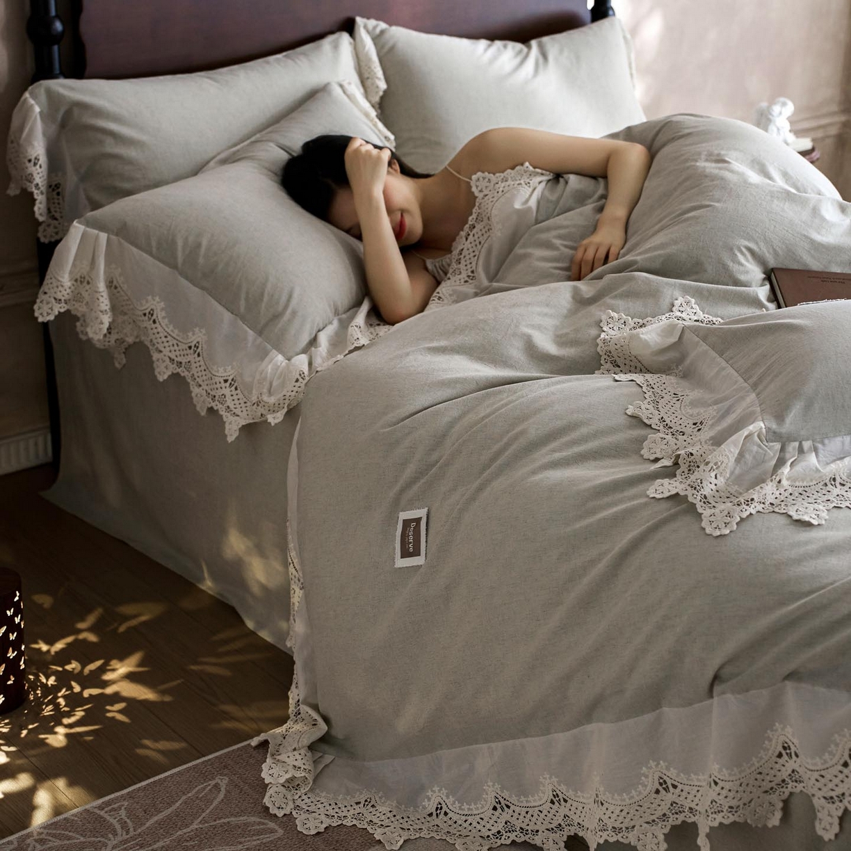 91家纺网 家纺一手货源 找家纺 涵宸家纺 2025新款A类棉麻四件套-柔境 柔境-浅绿