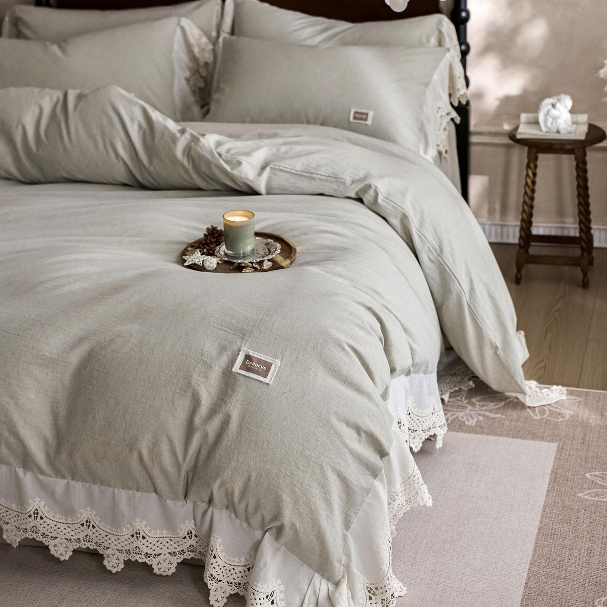 91家纺网 家纺一手货源 找家纺 涵宸家纺 2025新款A类棉麻四件套-柔境 柔境-浅绿