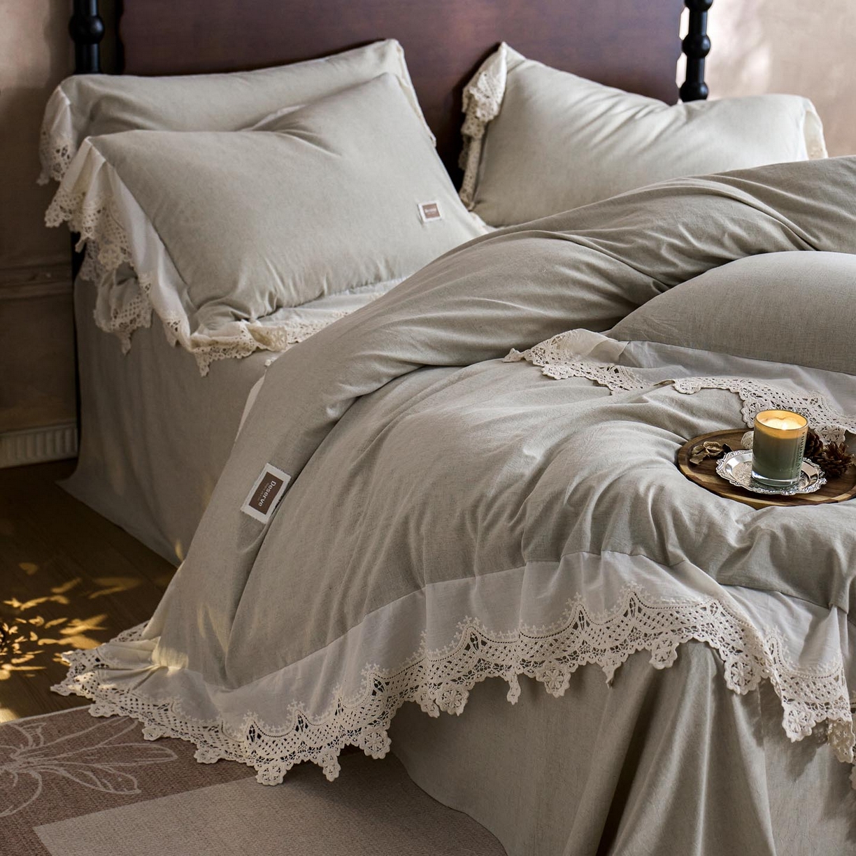 91家纺网 家纺一手货源 找家纺 涵宸家纺 2025新款A类棉麻四件套-柔境 柔境-浅绿