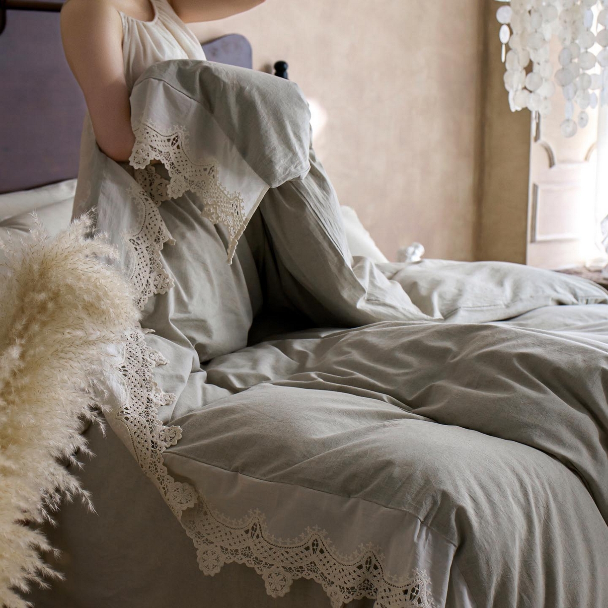 91家纺网 家纺一手货源 找家纺 涵宸家纺 2025新款A类棉麻四件套-柔境 柔境-浅绿