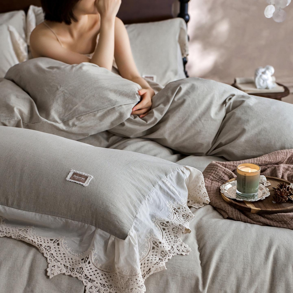 91家纺网 家纺一手货源 找家纺 涵宸家纺 2025新款A类棉麻四件套-柔境 柔境-浅绿