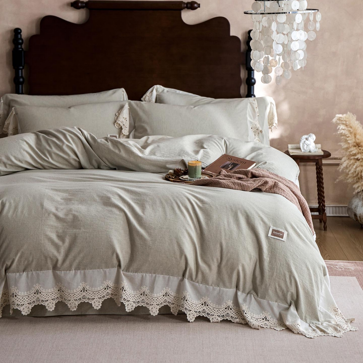 91家纺网 家纺一手货源 找家纺 涵宸家纺 2025新款A类棉麻四件套-柔境 柔境-浅绿